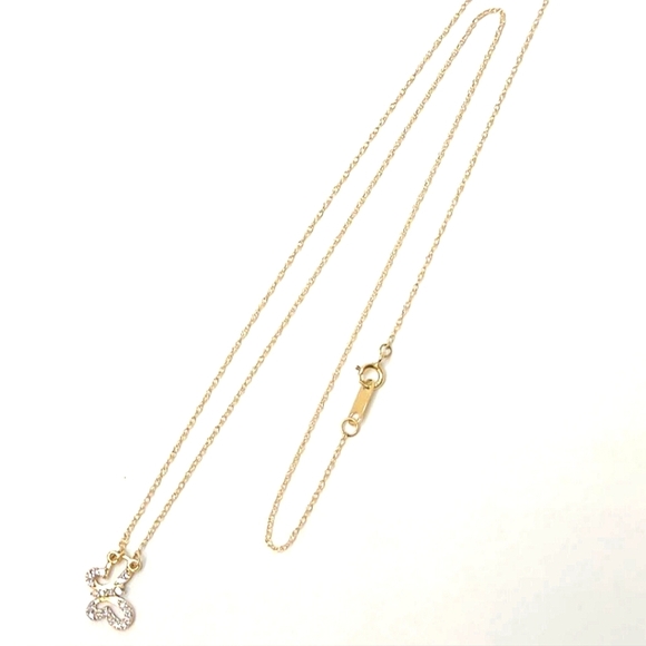 10k Solid Gold Necklace With Diamond And Gold Butterfly Pendant - Picture 4 of 10